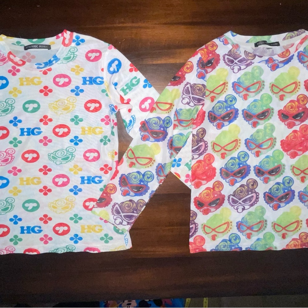Lot Of 2 Hysteric Mini Comic Logo LS Sheer Stretchy Shirts sz 120 (5/6) NEW